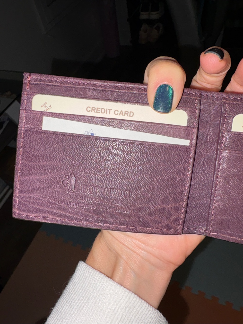Slim Leather Card Wallet - Plum